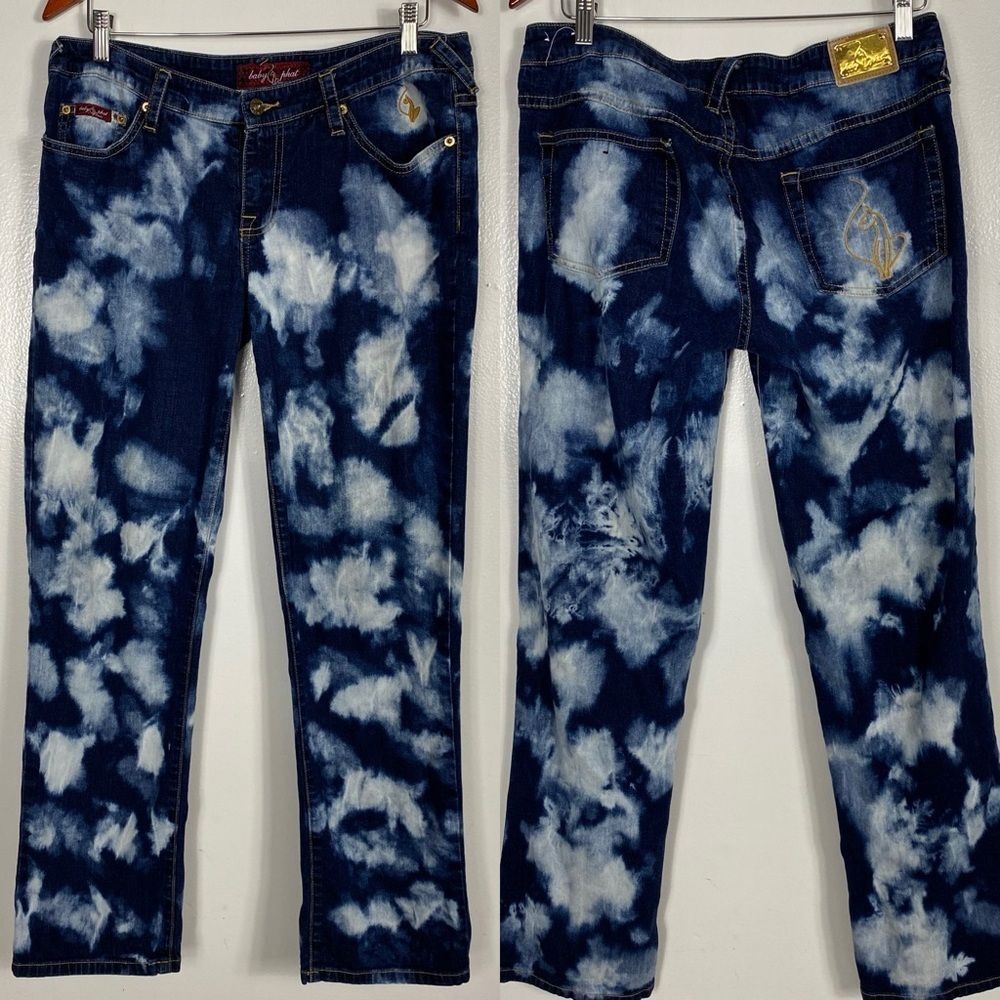 Baby Phat vintage low rise bleach patterned straight leg jeans sz 9